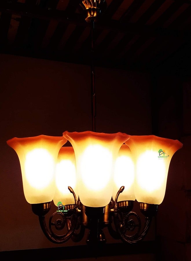 Weldecor Golden Metal Chandelier with 5 Lamps (White, 25 x 25 x 30 inch).(AC) - Image 1